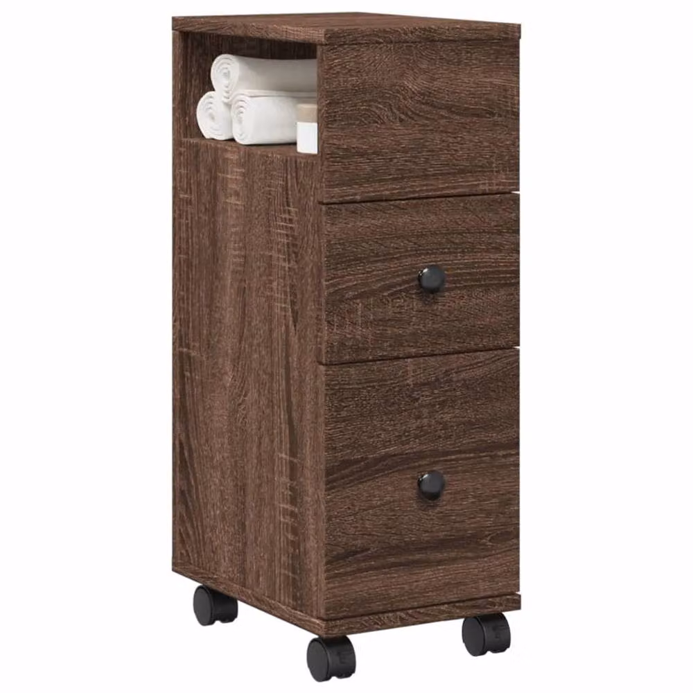 Berkfield Home Narrow Bathroom Cabinet with Wheels in Brown Oak Engineered Wood, W/D/H: 23.0 x 33.0 x 65.0 cm – 2