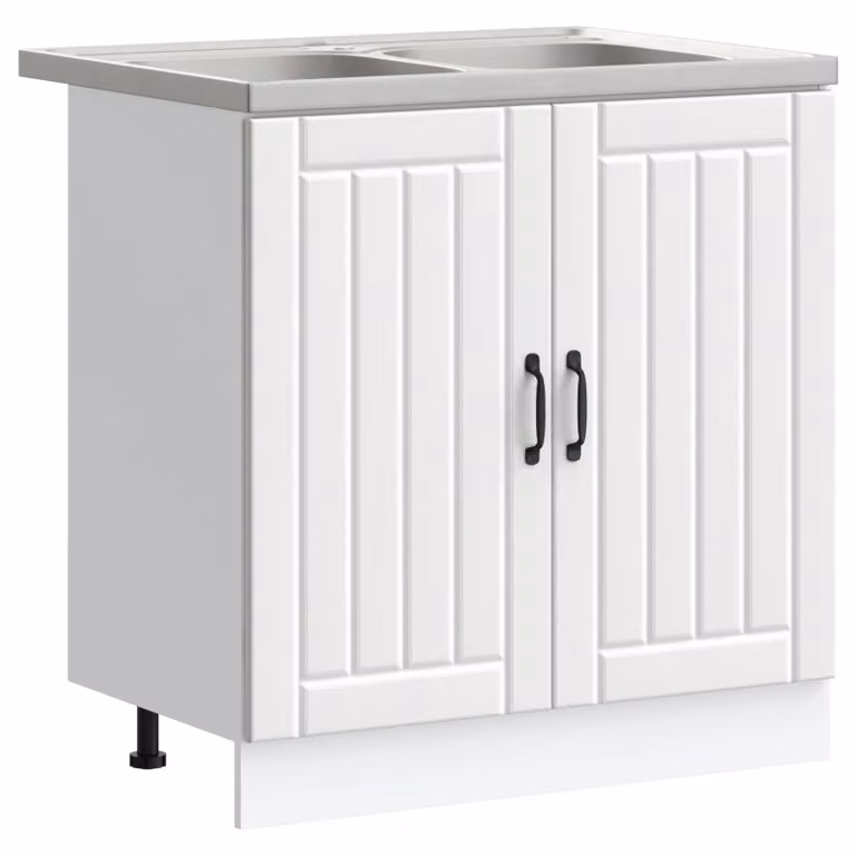 Berkfield Home Lucca Modern White MDF Kitchen Sink Unit with Double Basins and Hinged Doors