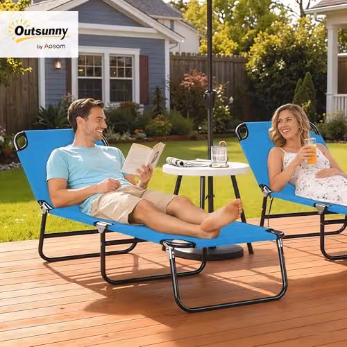 Outsunny Set of 2 Reclining Chaise Lounge Chairs in Blue – 2