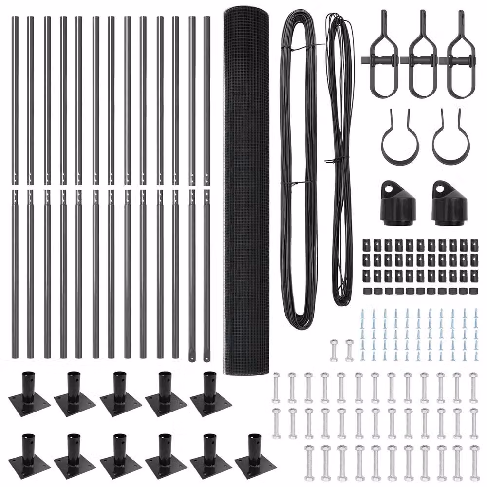 Berkfield Home Round Mesh Fence Post Set of 2 in Grey Metal and PVC – 3