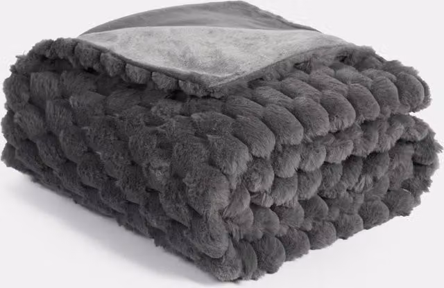 OHS Charcoal Grey Thick Faux Fur Waffle Pique Geometric Throw