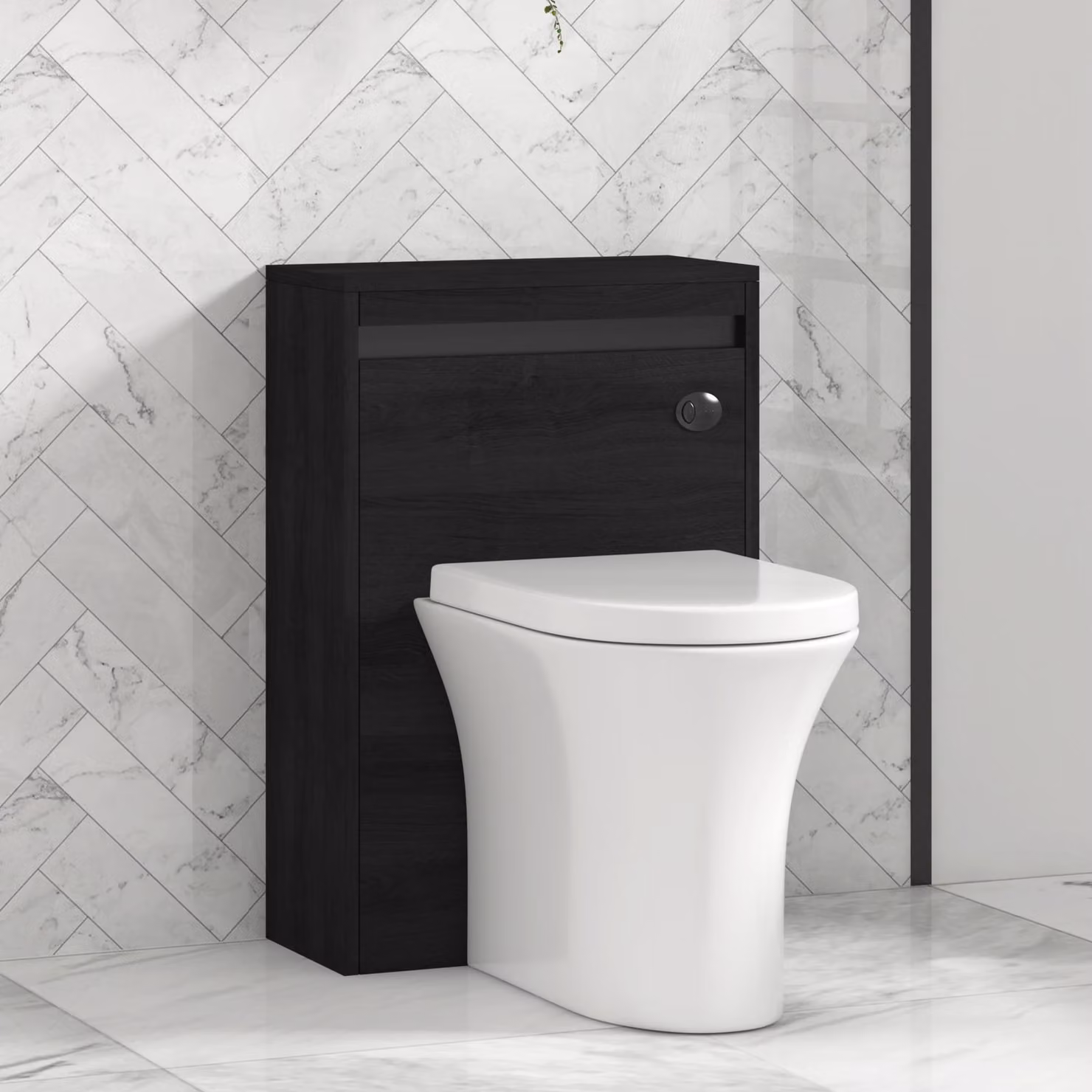 Orion Hale Black BTW Wall Mounted WC Unit with Breeze Rimless Ceramic Toilet Pan, Soft Close Seat and Cistern, Black and White