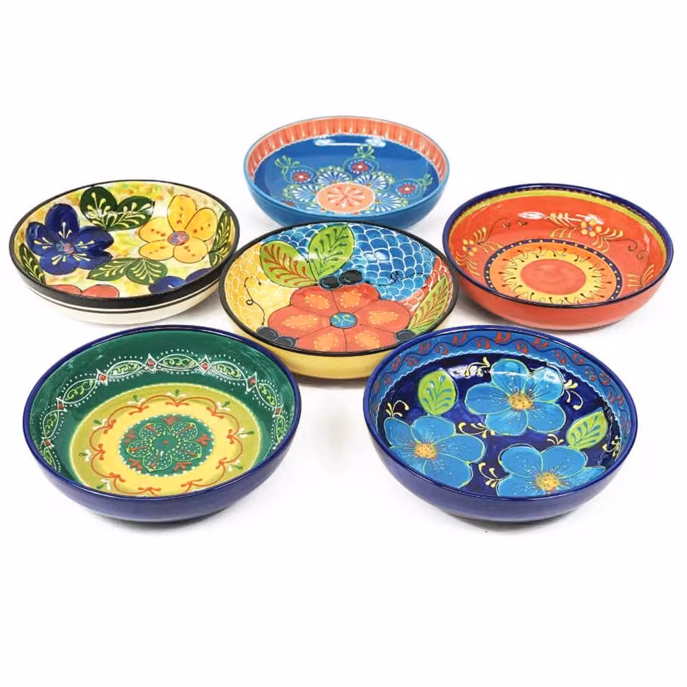 Verano Spanish Ceramics Hand Painted Ceramic Serving Bowl, White, Blue and Multicolour, Diameter: 26 cm – 1
