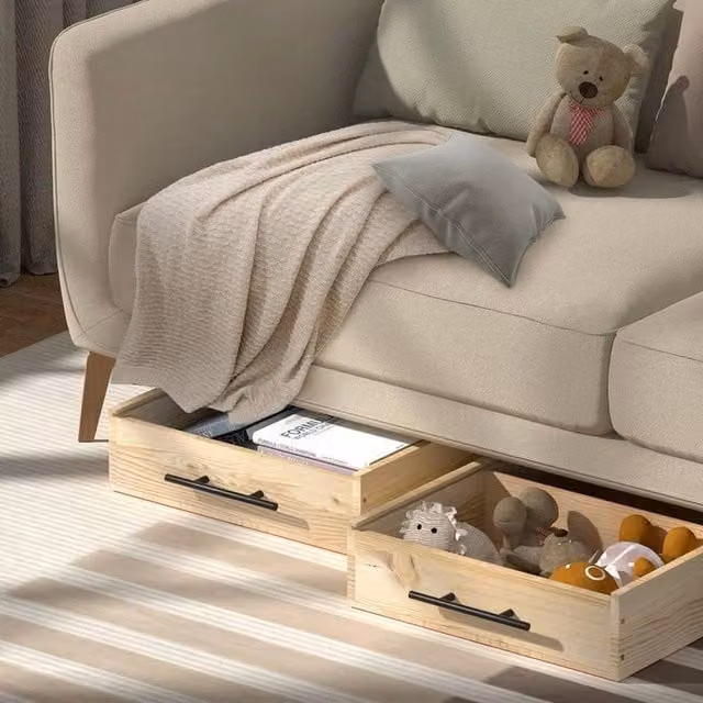EONLION Brown Wooden Under Bed Storage Drawer Organizer, W/D/H: 50 x 40 x 22.5 cm – 1