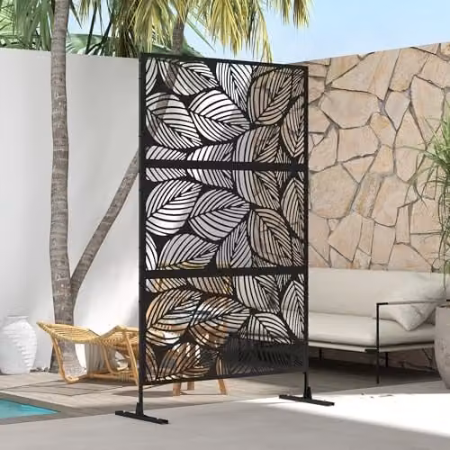 Outsunny Black Metal Freestanding Outdoor Privacy Screen Panel with Stand – 5