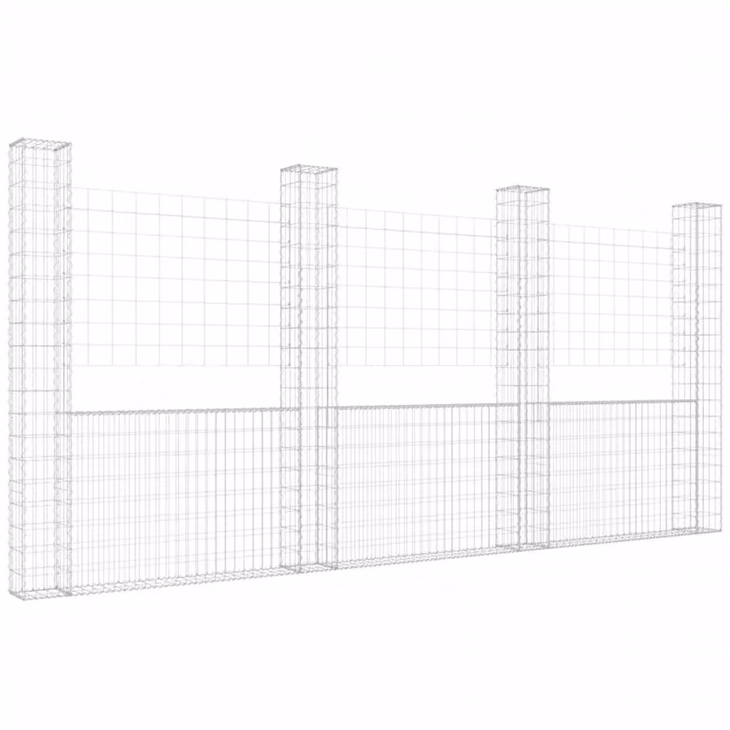Berkfield Home U-shape Metal Gabion Basket with 4 Posts, Silver, W: 380 cm, D: 20 cm, H: 200 cm – 2