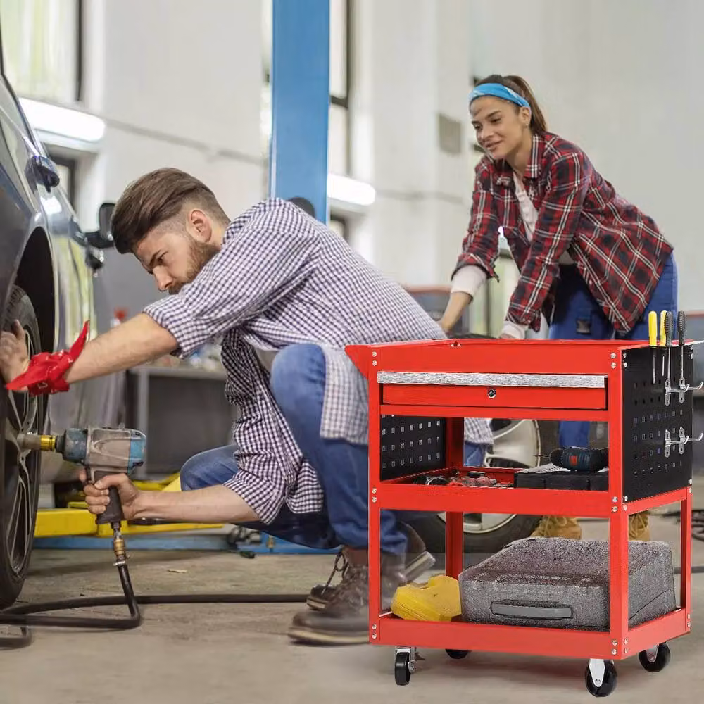 Dprodo 3 Tier Tool Cart with Drawers in Red, 150kg Capacity, Width: 60 cm – 5
