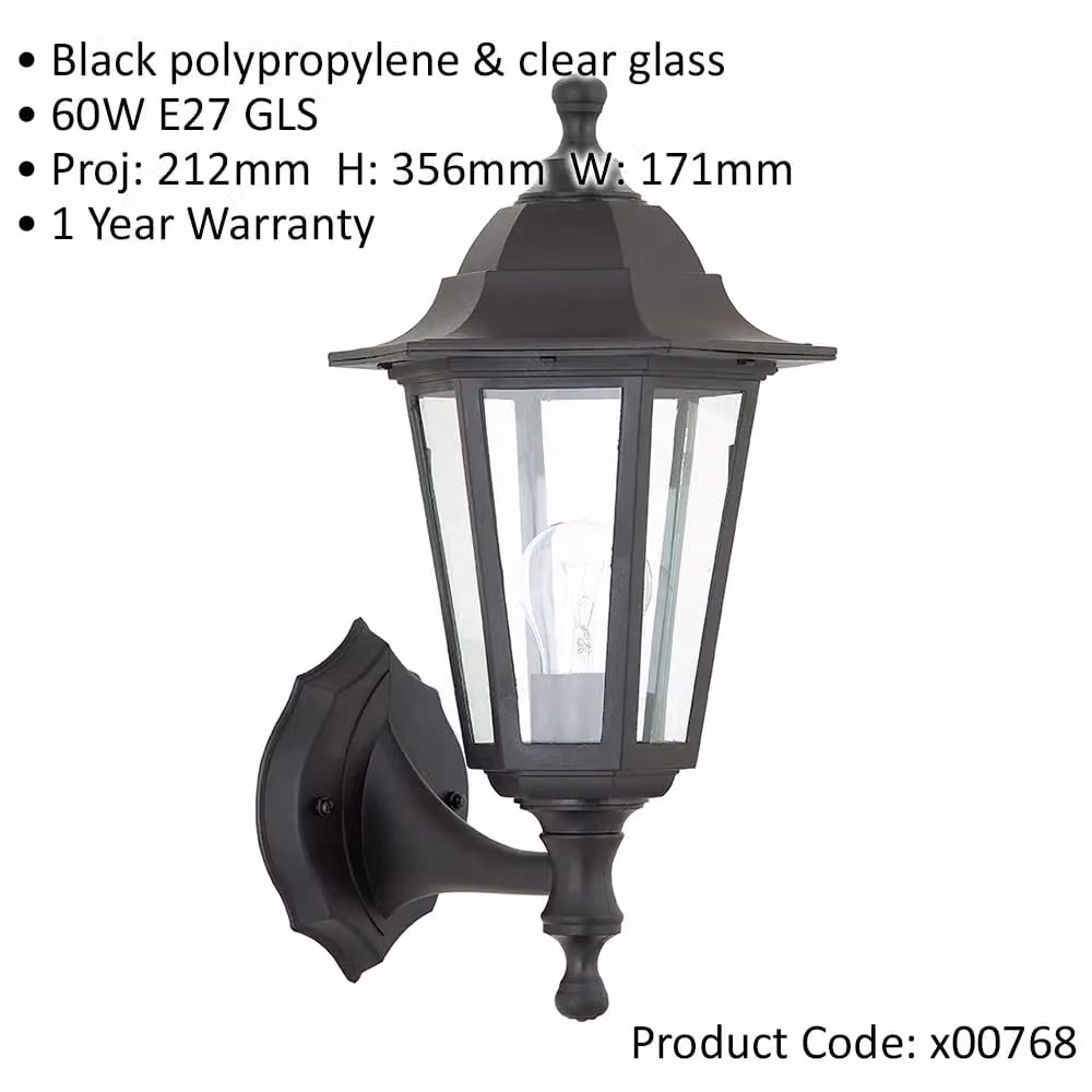 Loops 4 Pack Traditional Black Lantern IP44 Outdoor Wall Light with Transparent Glass and Dimmable LED E27 Bulb – 2