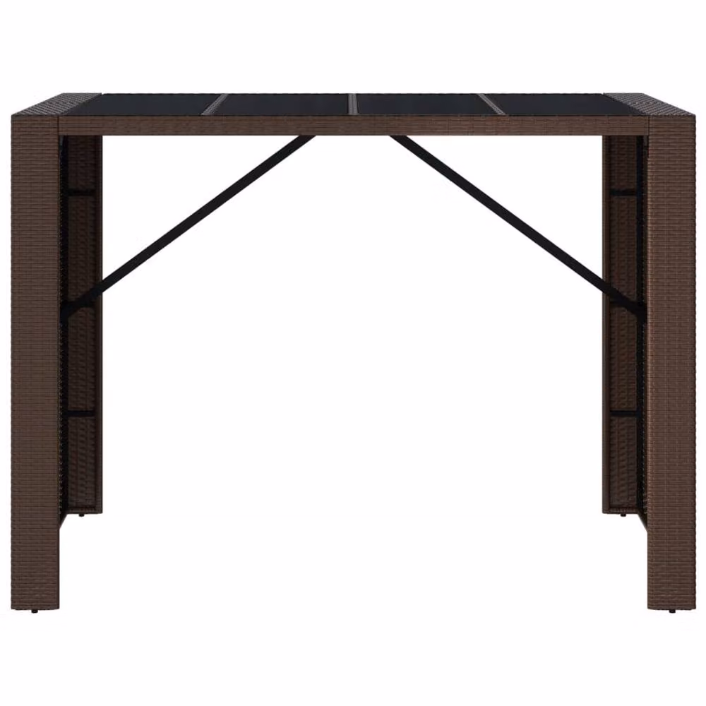 Berkfield Home Bar Table with Glass Top in Brown Poly Rattan, W/D/H: 145 x 80 x 110 cm – 3