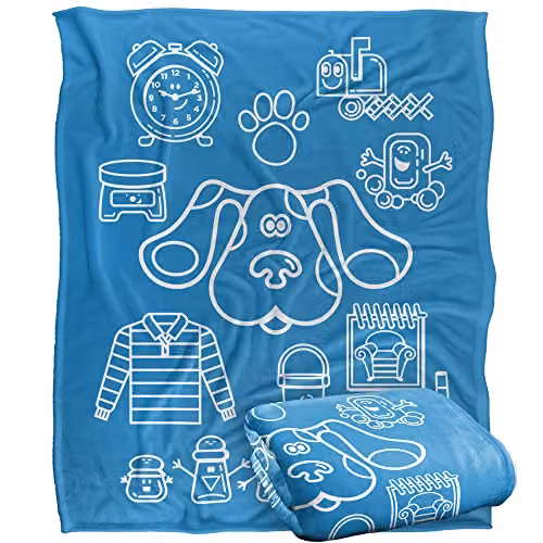 LOGOVISION Blue's Clues Icon Collage Super Soft Fleece Throw Blanket in Blue and White, W/D/H: 152 x 127 cm – 1
