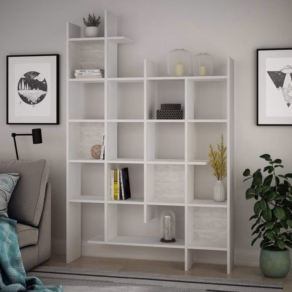 CALICOSY Manco 18-Shelf Shelving Unit in White, Height: 188 cm, Width: 122 cm, Depth: 25.5 cm – 2