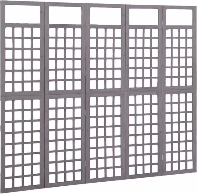 Berkfield Home 5-Panel Solid Fir Wood Room Divider Trellis in Grey, W/H: 201.5 x 180 cm