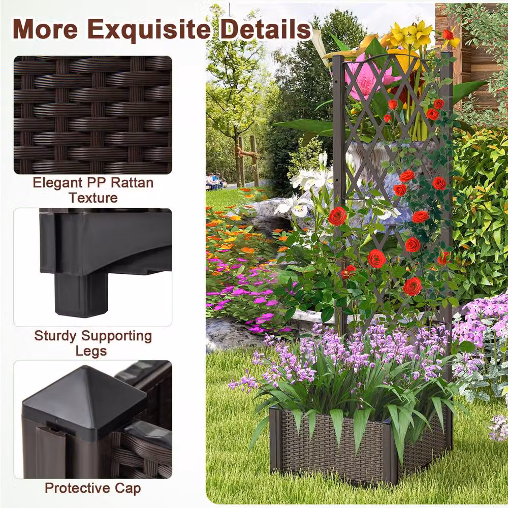 Costway Brown Plastic WPC Raised Garden Bed for Vegetable and Ornamental Gardens W/D/H: 122 x 40 x 40 cm – 4