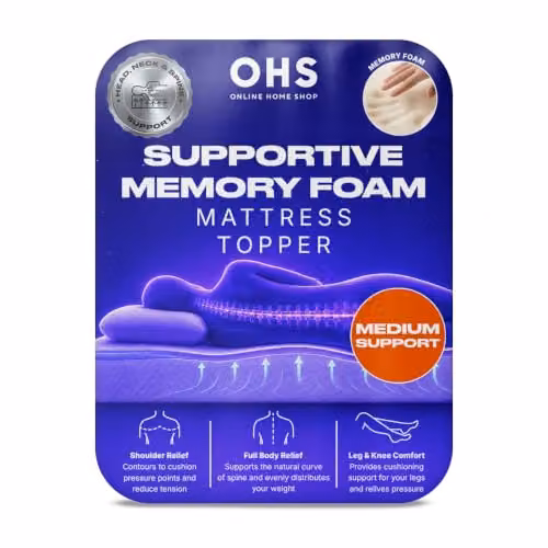 OHS Memory Foam Mattress Topper with Washable Zipped Cover, White, King Size – 2