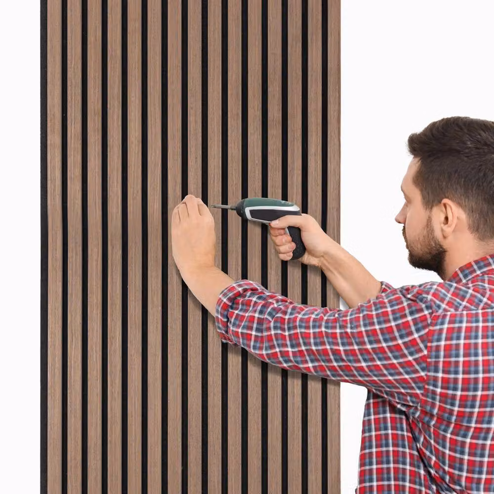 Monstershop Acoustic Slat Wall Panel in Dark Walnut and Terracotta, W/H: 60 x 240 cm – 5
