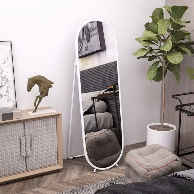 HOMCOM Modern Oval Full Length Mirror, White, Wall-Mount or Leaning