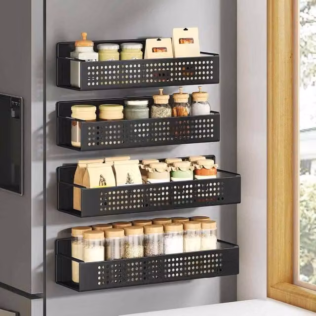The Bazaarist Set of 4 Magnetic Spice Racks for Fridge, Black