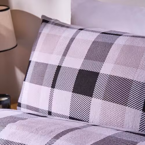 OHS Classic Farmers Check Brushed Cotton Duvet Cover and Pillowcase Set in Black, White and Beige, W/D/H: 200 x 200 cm – 2