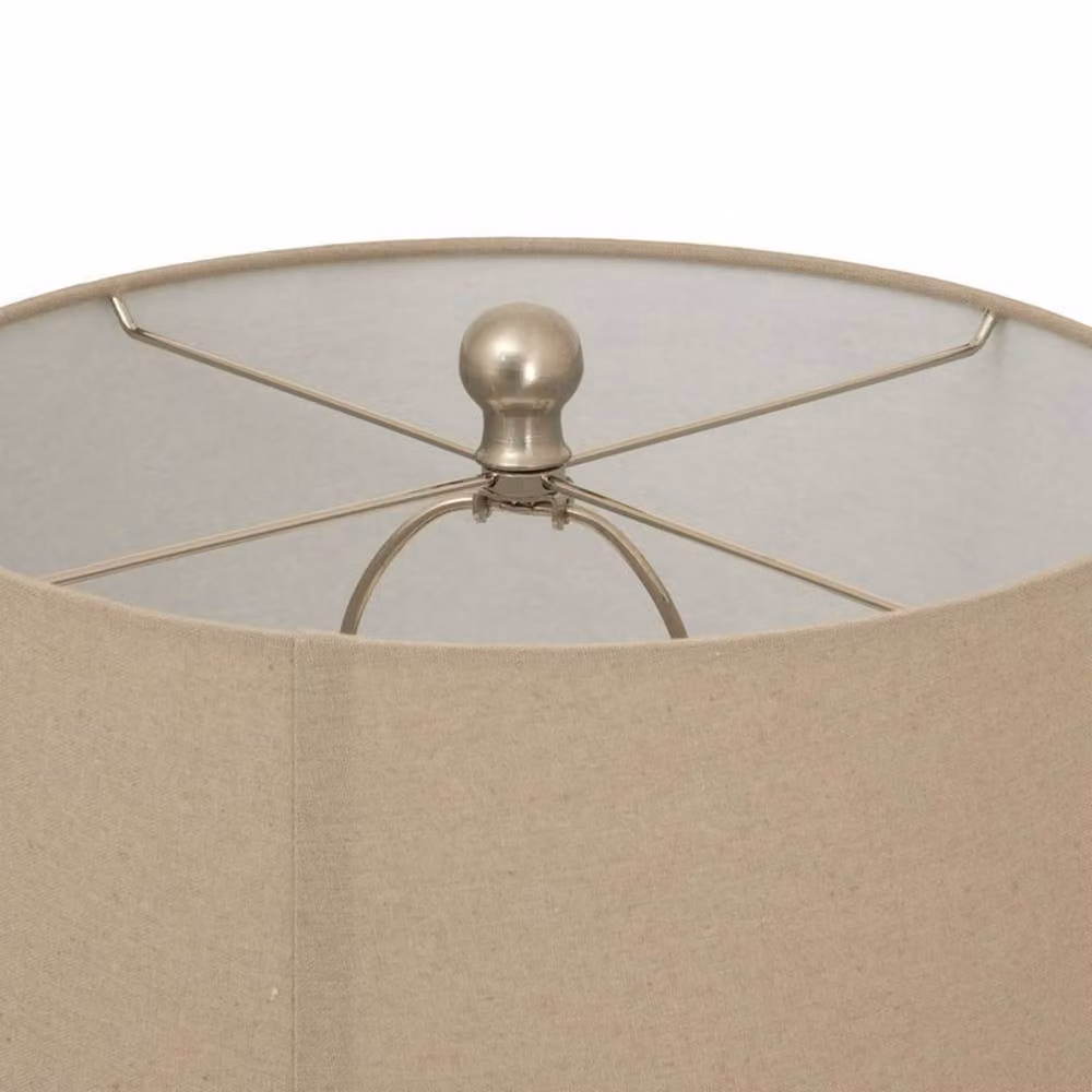 Lemon Pavilion Furniture and Decor White Twill Weave Ceramic Table Lamp with Beige Linen Shade, W25 x D25 x H58 cm – 2