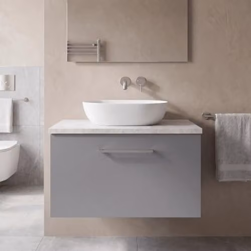 Balterley Wall Hung Grey Bathroom Vanity Unit with Single Soft Close Drawer and Rectangular Laminated Worktop, W: 60.5 cm, D: 39.0 cm, H: 38.1 cm – 2