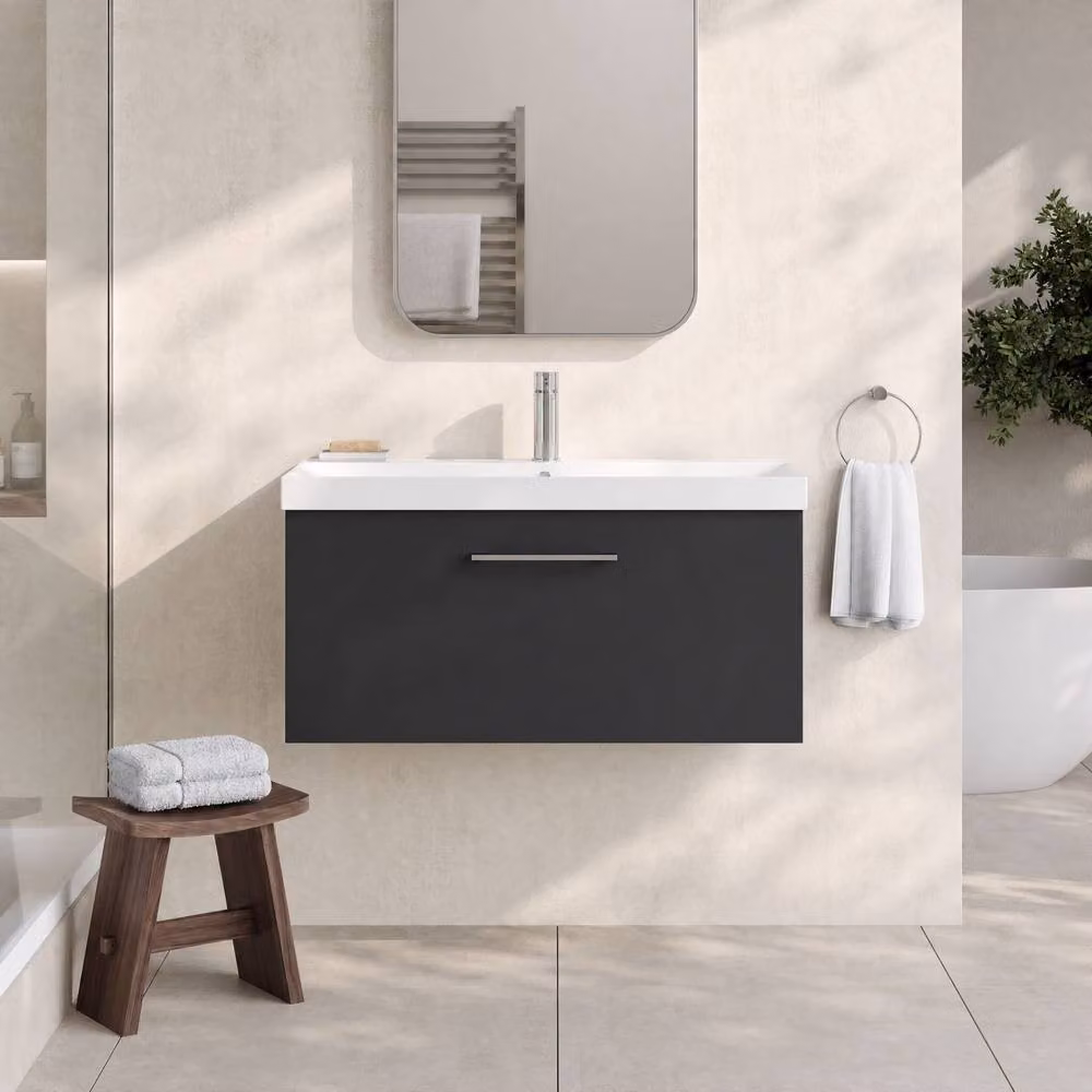 Balterley Bathroom Wall Hung Vanity Unit with Soft Close Drawer, Dark Grey, Width: 80 cm – 2