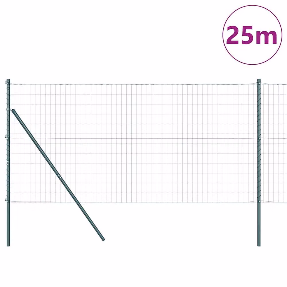 Berkfield Home Euro Fence Green Galvanised Steel Wire Mesh with 13 Posts, 1 x 25 m – 2