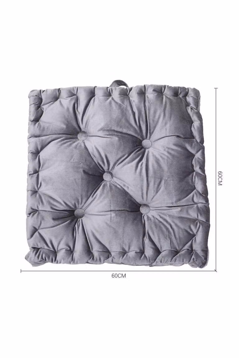 H&O Direct Grey Velvet Square Seat Cushion Throw Pillow, W/D/H: 60 x 60 x 60 cm