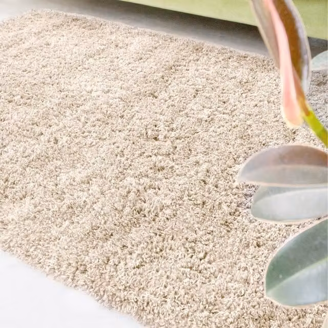The Rug House Super Soft Natural Shaggy Living Area Rug in Beige, W: 110 cm, D: 60 cm