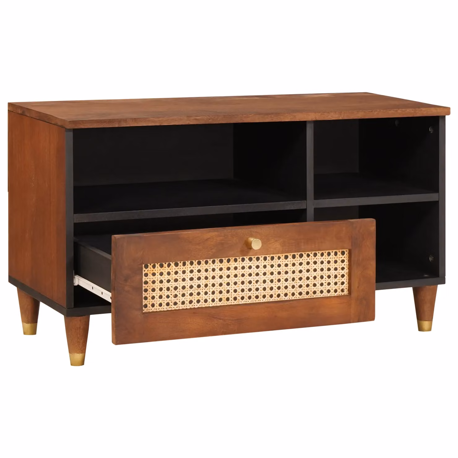 Berkfield Modern Brown Mango Wood and Cane Home Media Storage Cabinet – 2