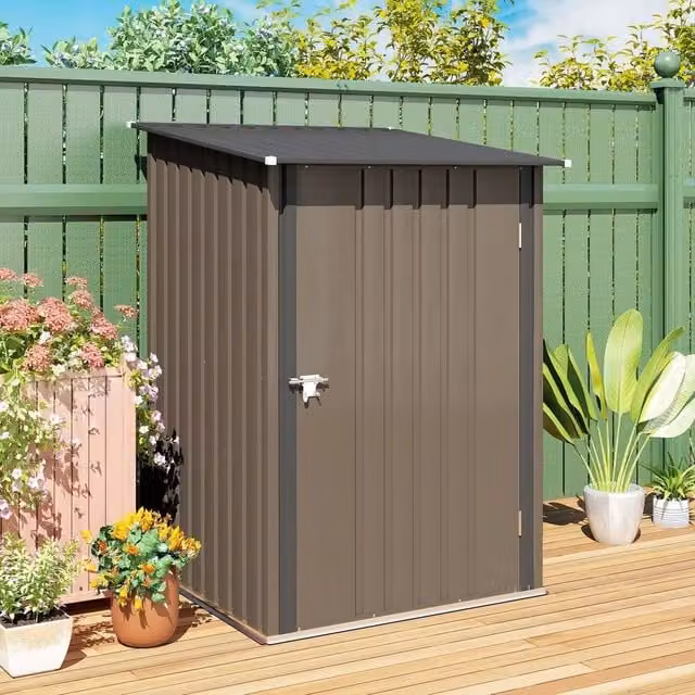EONLION Brown Galvanised Steel Pent Outdoor Storage Shed W/D/H: 100 x 100 x 160 cm
