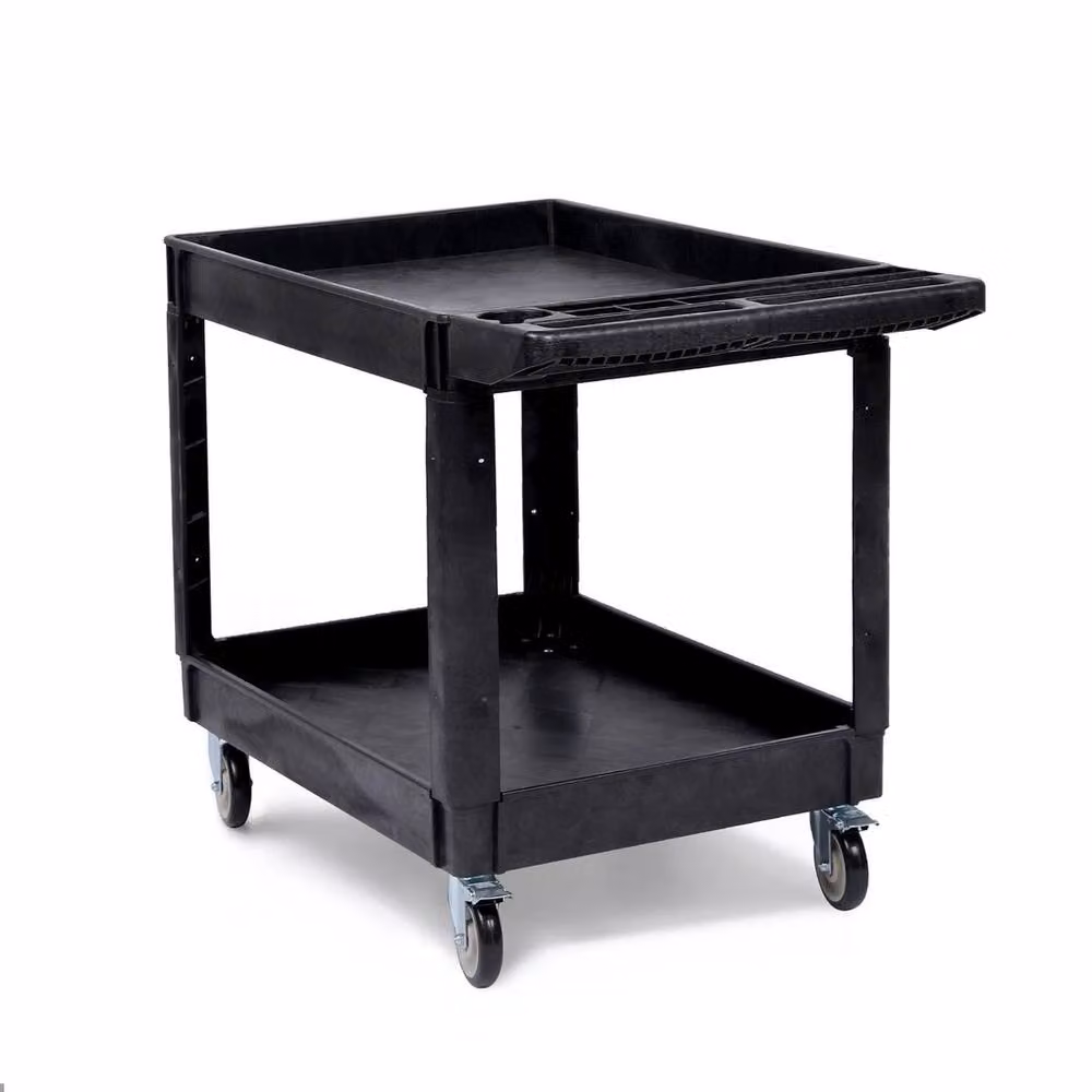 VOGREX 2 Tier Rolling Mechanic Workshop Storage Tool Trolley in Black – 3