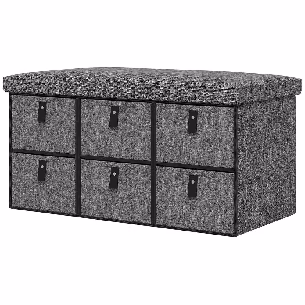STILVORA Shoe Storage Bench with 6 Drawers and Padded Fabric Seat in Grey, W/D/H: 120 x 38 x 76.5 cm – 5