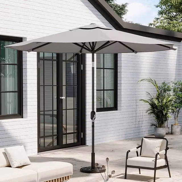 Breeins Traditional Vintage Patio Umbrella with Concrete Base in Light Grey