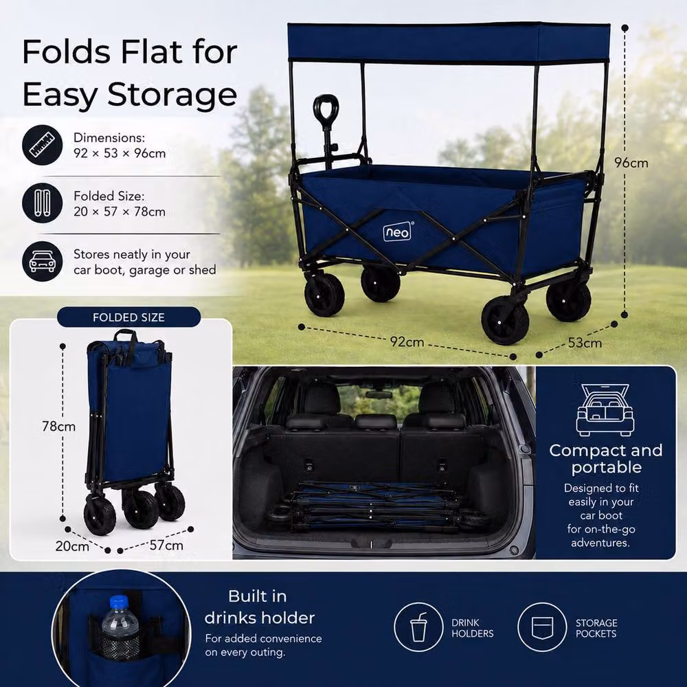 Neo Folding Garden Cart with Canopy in Mid Navy Blue, 140L Capacity – 6