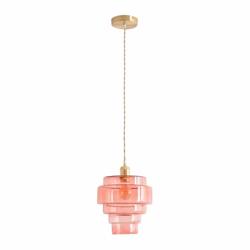 ValueLights Lane Pink Glass 5 Tier Layered Single Ceiling Pendant Light with Brushed Gold Finish