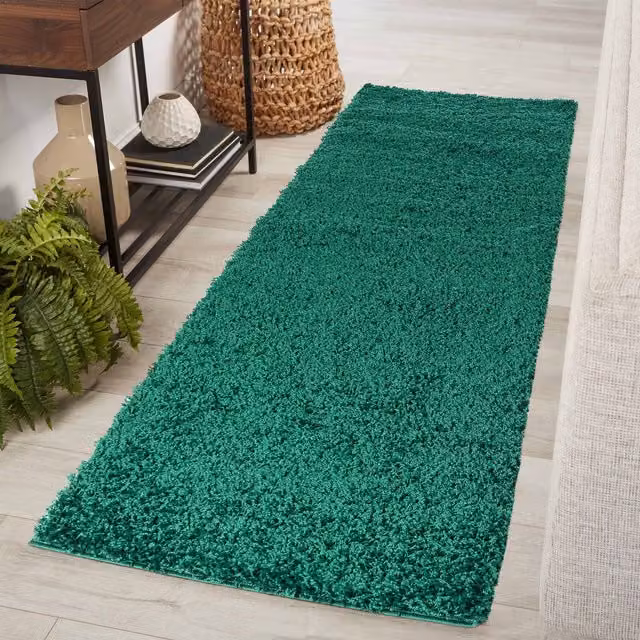 Desire Rugs Plain Fluffy Shaggy Area Rug, Green, W/D/H: 60 x 220 cm