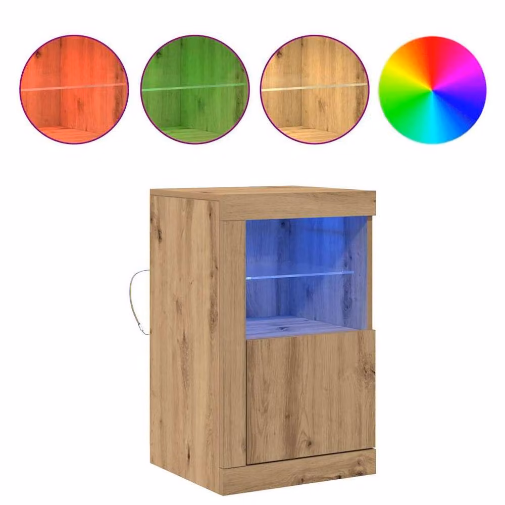 Berkfield Home Artisan Oak Side Cabinets with LED Lights, 2 Pack, Brown, W: 41 cm, D: 37 cm, H: 67 cm – 3