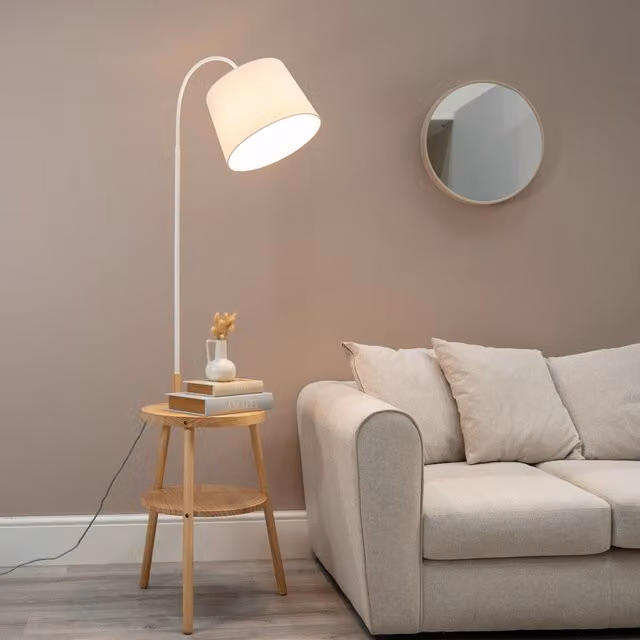 Crowther Tripod Storage Floor Lamp with LED Bulb in Brown