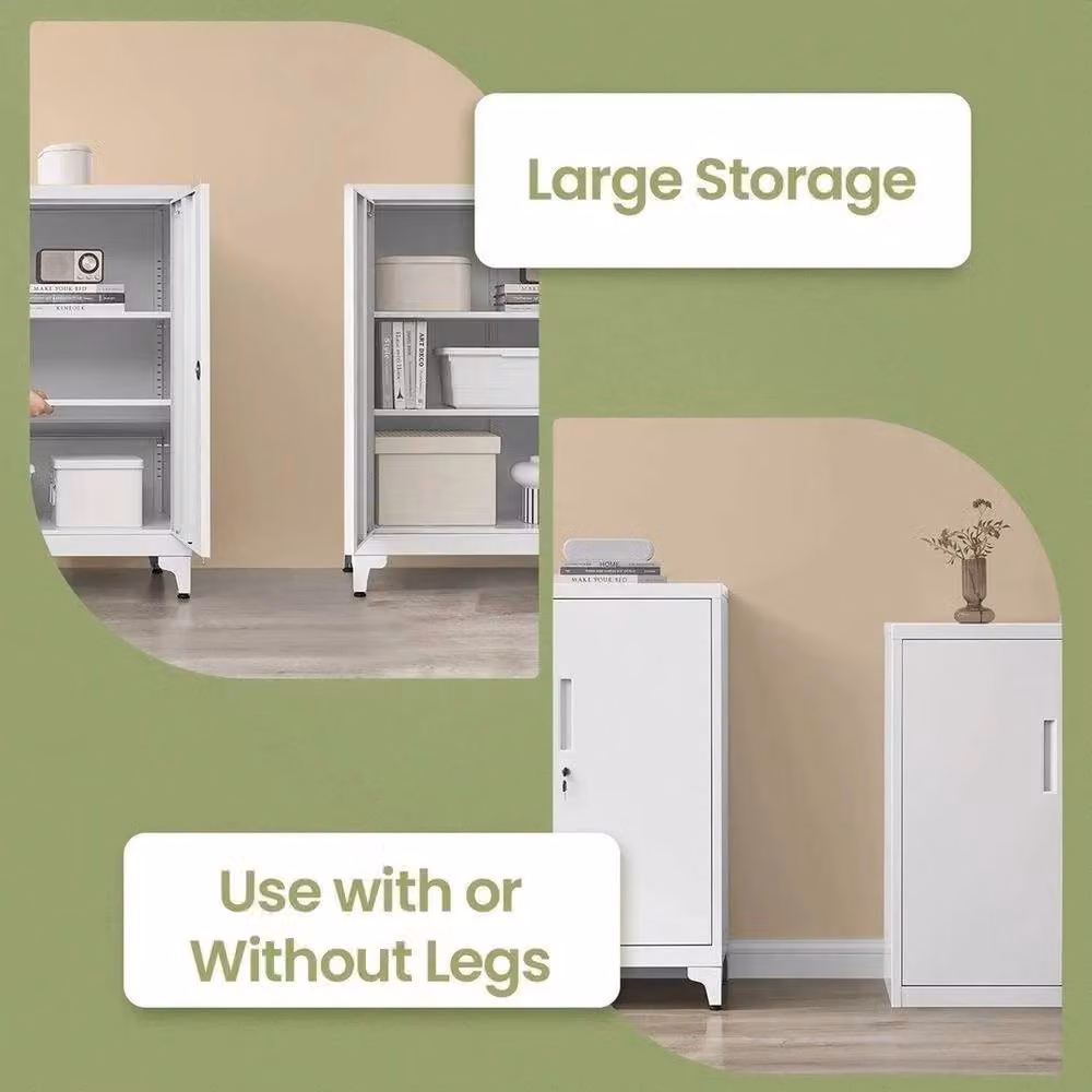 VOGREX Grey Metal Multipurpose Office Storage Cupboard with Lock and Adjustable Shelves – 2