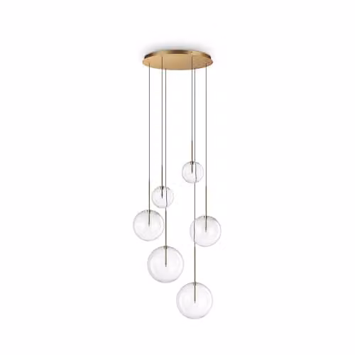 Ideal Lux Equinoxe 6 Light Cluster Pendant Ceiling Light in Brass and Glass