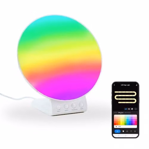 ValueLights Smart Sunrise Alarm Clock Wake Up Light in White with 2-in-1 Wireless Charger, Dual Alarms, Snooze Function and RGBIC Multicolour Lighting, Compatible with Amazon Alexa and Google Assistant – 1