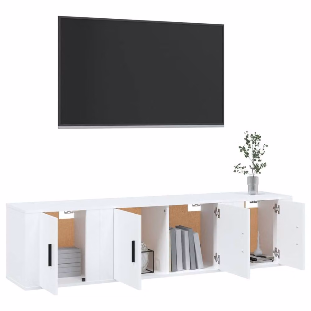 Berkfield Home 3 Piece White Matt Engineered Wood TV Cabinet Set – 3