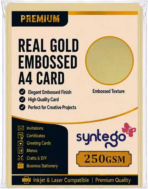 Syntego 10 Sheets of A4 Real Gold Decorative Embossed Brocade Construction Paper