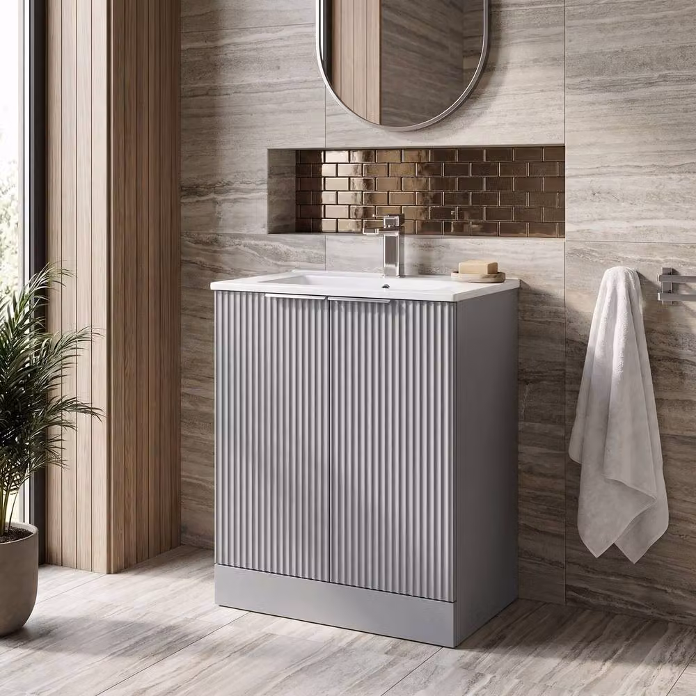 Balterley Tixall Fluted 2 Door Vanity Basin Unit, Satin Grey, W: 60 cm, H: 81 cm – 2