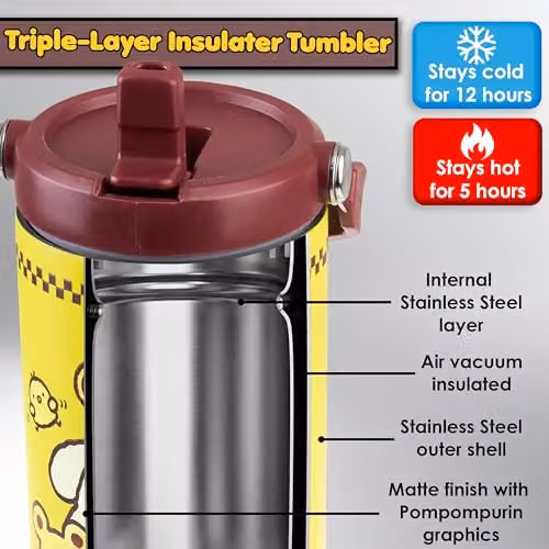 Get Trend Sanrio Pompompurin Insulated Stainless Steel Tumbler with Straw and Handle, Yellow, 850ml – 4