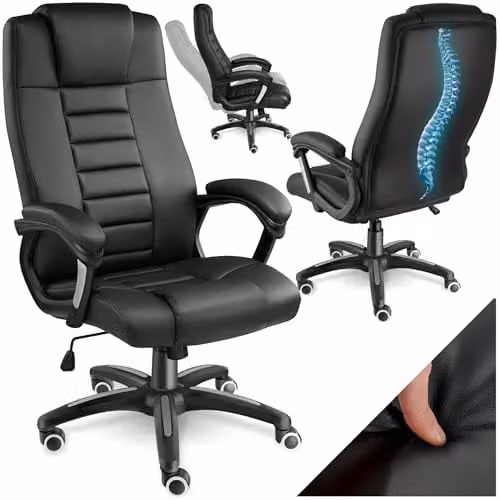 tectake Ergonomic Office Chair with Headrest and Armrests in Black Synthetic Leather – 1