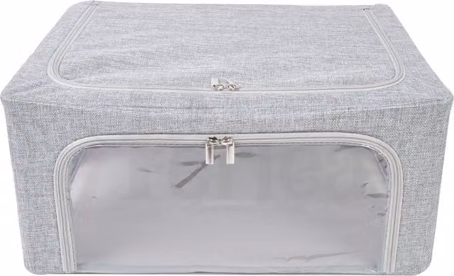 Periea Beau Folding Storage Box with Collapsible Steel Frames, Grey Linen, W/D/H: 22.5 x 22.5 x 22.5 cm