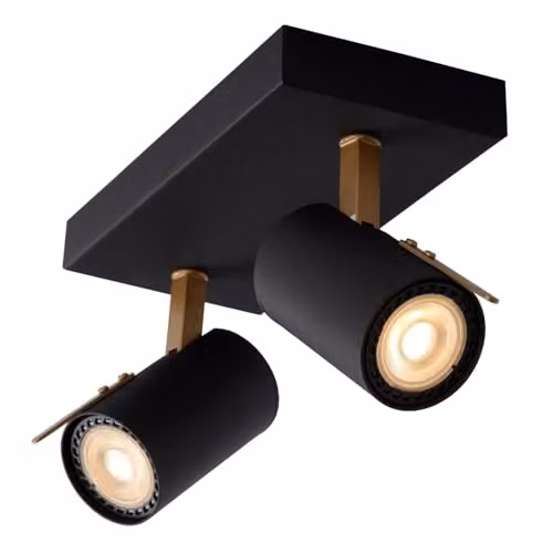 Lucide Grony Dimmable and Adjustable LED Twin Ceiling Spotlight, GU10, Black and Gold/Brass – 4