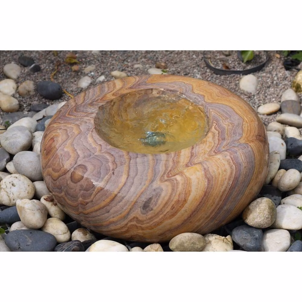 Buttercup Farm Rainbow Sandstone Babbling Curved Edge Bowl Water Feature with Pump, Multicolour – 2