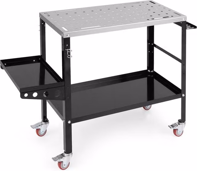 COSTWAY Black Metal Welding Table and Rollable Workbench with 580kg Capacity